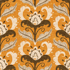 Seamless floral pattern. Fantasy flower. Grunge vintage texture. Print for home textiles, pillows, cowls, blankets. Vector illustration.
