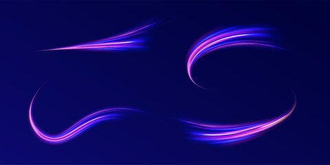 Electric car and city concept Hitech communication concept innovation background. Expressway, car headlight effect. Speed connection vector background. City road car light trails motion background. 