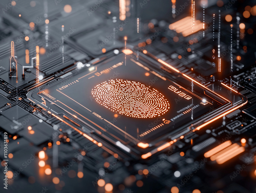 Poster ai generates fingerprint technology concept digital environment graphic representation futuristic vi
