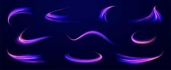 Neon color glowing lines background, Glowing wave swirl, impulse cable lines. High-speed light trails effect. Futuristic dynamic motion technology. Png, neon, line, blur, beam, ray, abstract, energy, 