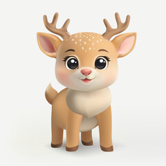 Obraz premium A 3D cute reindeer character with a pink nose, standing and smiling. Designed in a cartoon style, perfect for Christmas, banners, cards, winter decorations, posters, and holiday fliers. Not AI.