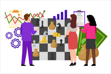 Strategic management for business with people. Vector simple color flat illustration.