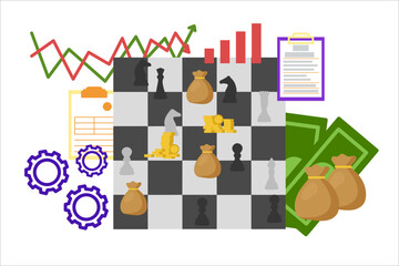 Strategic management for business. Vector simple color flat illustration.