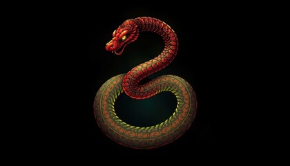 Obraz premium Striking Red Cobra Artwork: Captivating Visual of a Circular Snake Design, Perfect for Branding, Merchandise, or Artistic Displays in Gaming and Wildlife Themes