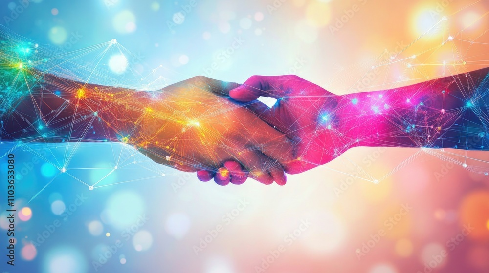Aufkleber colorful abstract design: merging streams of energy and light representing teamwork and the fusion o