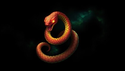 Fototapeta premium Striking Red Cobra Artwork: Captivating Visual of a Circular Snake Design, Perfect for Branding, Merchandise, or Artistic Displays in Gaming and Wildlife Themes