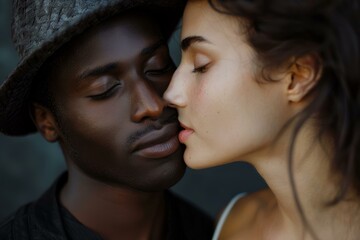 Interracial couple sharing a tender moment of affection - Powered by Adobe