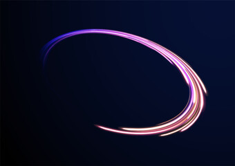 Speed of light concept background. Abstract background rotational border lines, png, effect, wave,neon,line. Neon stripes in the form of drill, turns and swirl. 
