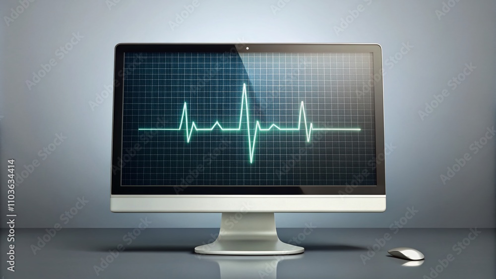 Aufkleber Heartbeat Monitoring on Computer Screen: A Simple Cardiogram Design Element Displaying an ECG Line in Architectural Photography Style