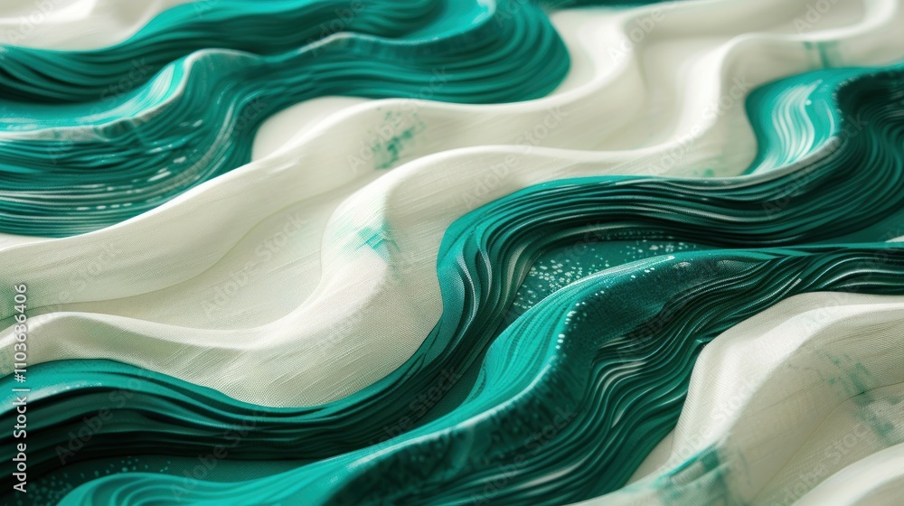 Poster abstract waves of teal and white fabric create a textured, flowing pattern.