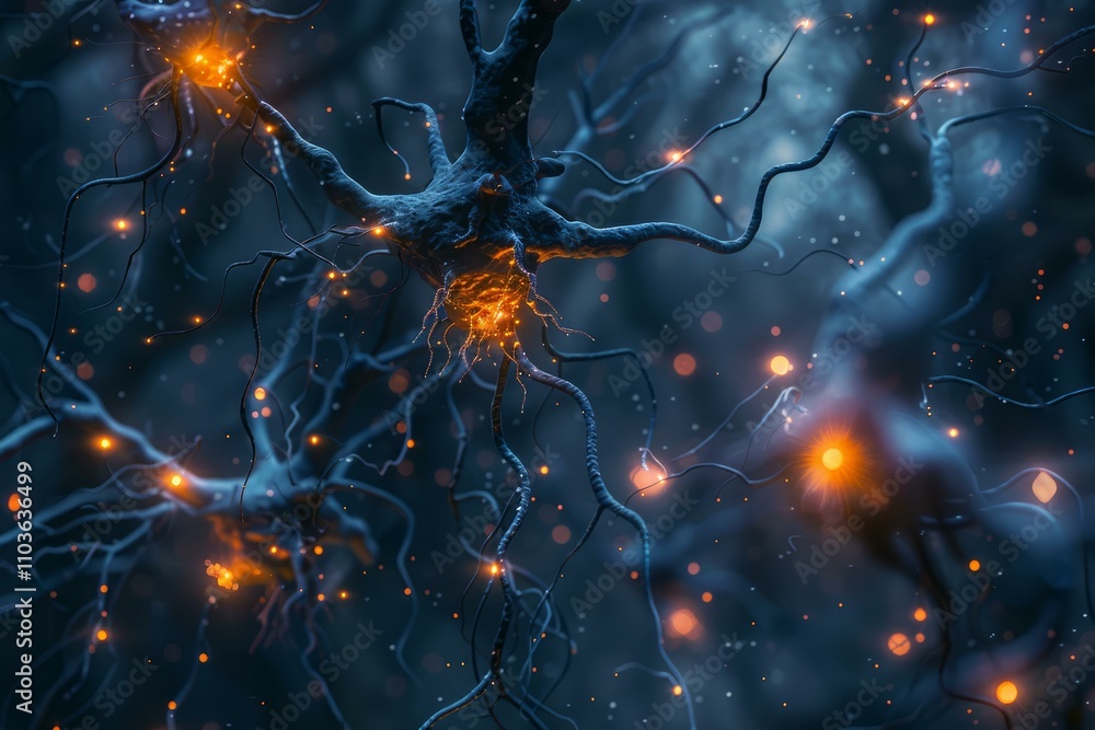 Poster neurons firing and communicating inside brain creating neural network