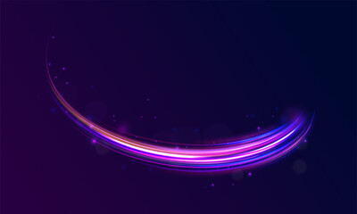 Obraz premium Shiny sparks of spiral wave. Png shine round frame with light circles light effect. Semicircular wave, light trail curve swirl, incandescent optical fiber vector, png, effect, wave,neon,line. 