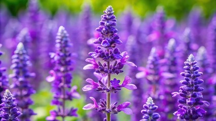 Naklejka premium Close up of vibrant purple Salvia farinacea flower in full bloom, Salvia farinacea, close up, macro, flower, purple, vibrant
