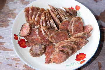 The sausage in the plate 