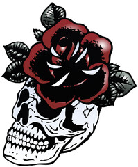 Tete de mort Tattoo old school style tatouage crane rose fleur