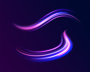 Magic moving fast speed lines. Blurred car light motion effect, city road background with long exposure night lights. Png,  ray, abstract, energy, pack, effect. Acceleration speed motion on night road