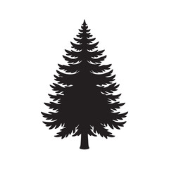 Obraz premium pine tree silhouette vector, black and white silhouette, vector and illustration isolated on white background, black and white