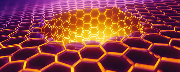 Abstract Hexagonal Pattern Glowing Orange and Purple