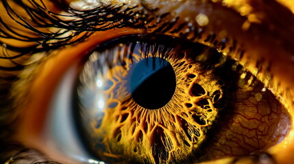 Close-up of a personâ€™s eye looking into an iris scanner, with digital effects showing scanning process