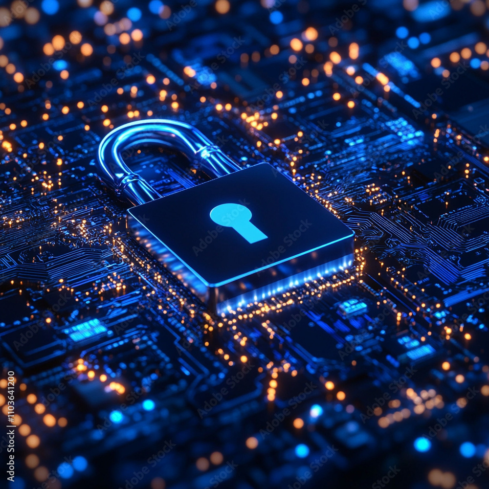 Poster ai generates secure lock design technology hub digital art cyber environment close-up security conce