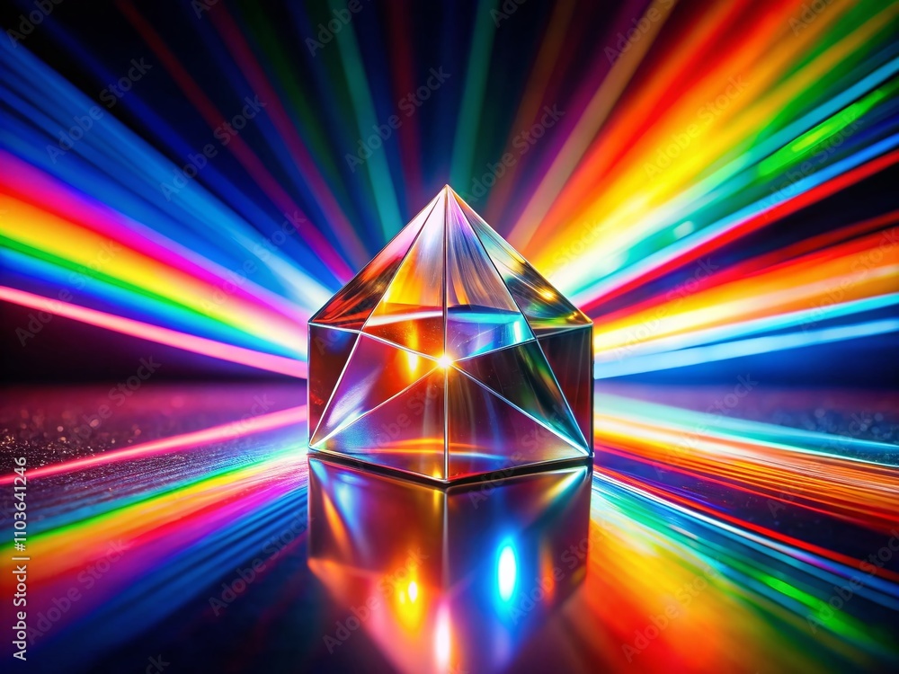 Poster holographic prism light display with multicolored reflections creating stunning long exposure effect