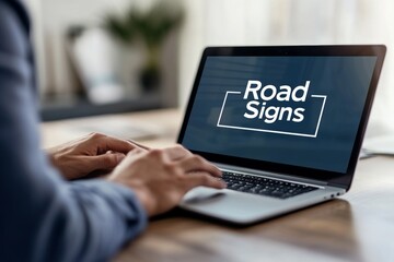Road Signs Displayed on Laptop Screen