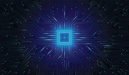 CPU Chip on Motherboard. Central Computer Processors CPU concept. Quantum computer large data processing database concept. Futuristic microchip processor. Digital chip.