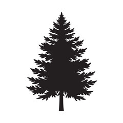 Obraz premium pine tree silhouette vector, black and white silhouette, vector and illustration isolated on white background, black and white