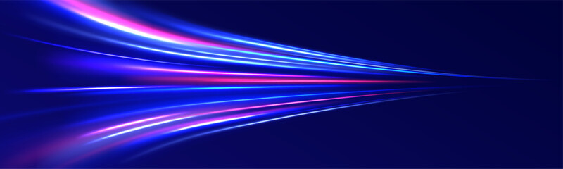 Abstract background in blue and purple neon glow colors. Png, lens, light, neon, line, blur, beam, ray. Laser beams luminous abstract sparkling isolated on a transparent background. 
