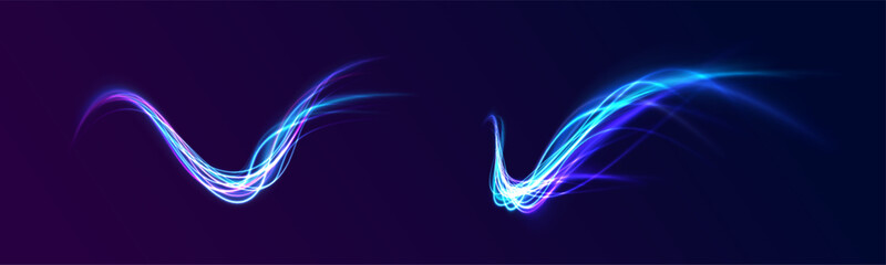Speed connection background. Expressway, car headlight effect. Speed connection vector background. Png, line, blur, beam, ray, abstract, energy, pack, effect. Vector glowing lines air flow effect. 