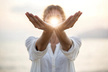 Energy Healing visualization . Chakra Balancing, Aura cleansing, Alternative Medicine, Holistic care, Healing hands concept.