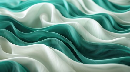 Obraz premium A close-up of flowing fabric in shades of teal and white, creating a soft, wavy texture.