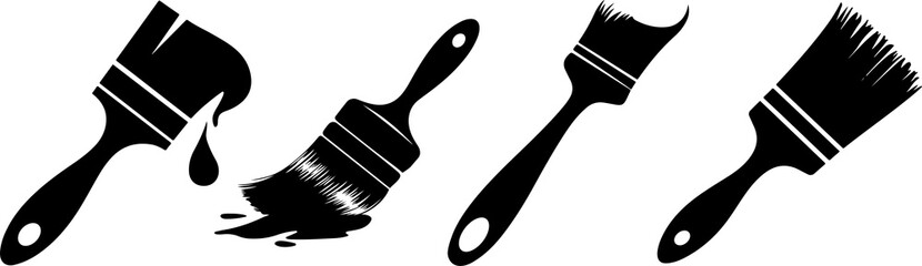 Paint brush set black silhouettes PNG