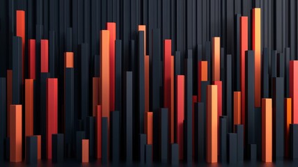 A vibrant abstract design featuring vertical bars in shades of red, orange, and black, creating a striking visual effect.