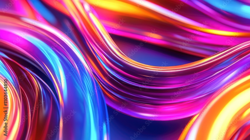 Poster vibrant 3d abstract background showcasing dynamic neon and fluorescent fluid lines in swirling patte