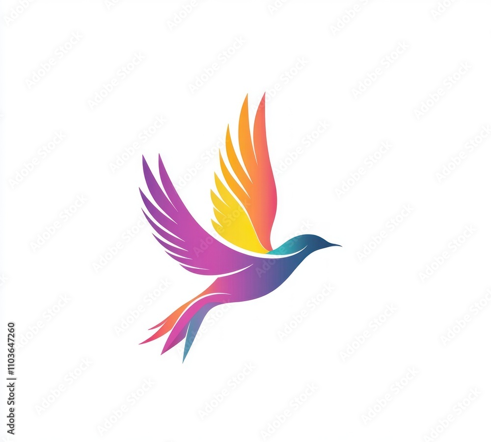 Poster here's a and keyword list suitable for a stock photo site.. colorful bird logo design, flying, gradi