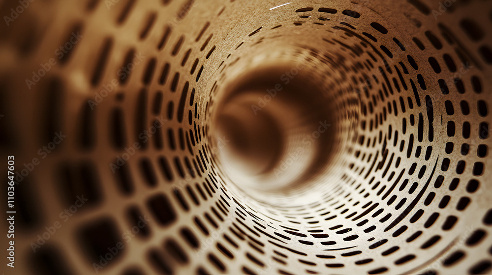 Poster abstract close-up of a patterned, rolled surface creating a vortex effect. the sepia tones and repea