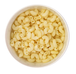 Yellow elbow macaroni on a bowl isolated. Elbow macaroni isolated. Italian food.