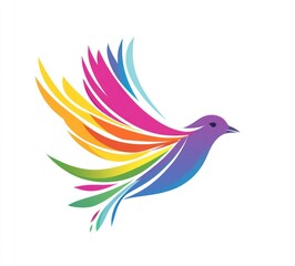Obraz premium Colorful stylized bird in flight, rainbow feathers, logo design.