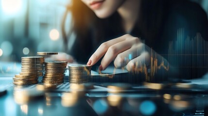 Financial banking and investment Asset allocation budget management. Business women calculating financial reports cost control and budgeting with business data charts growth charts. Taxation and budge