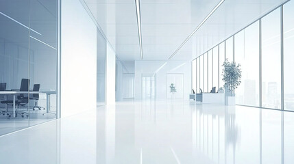 Clean office space with white walls and floors.