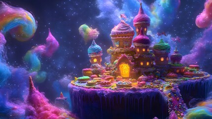 Whimsical Candy Castle on a Mystical Floating Island