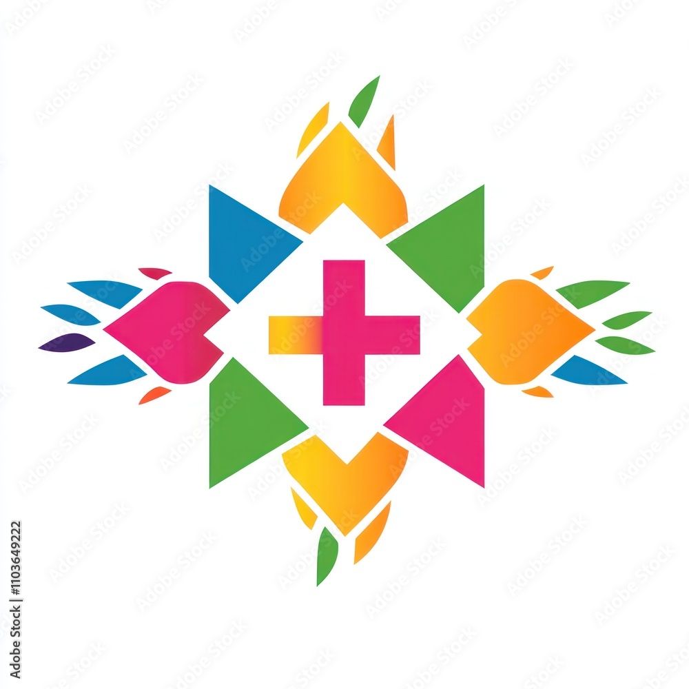 Poster here's a possible and keyword list for your image.. colorful abstract medical cross symbol.