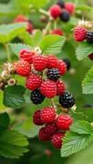 Raspberry Bush Shrub producing sweet red or black berries commonly used in jams