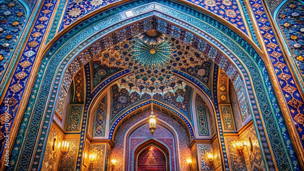 Poster intricate macro photography of an arch in a mosque capturing elegant patterns and details of islamic