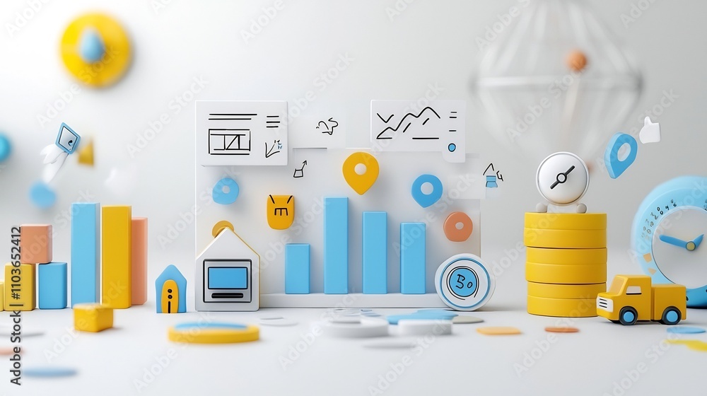 Fototapete Predictive Sales Analysis with Data Charts and 3D Financial Metrics Market Trends and Performance Forecasts for Strategic Decision Making