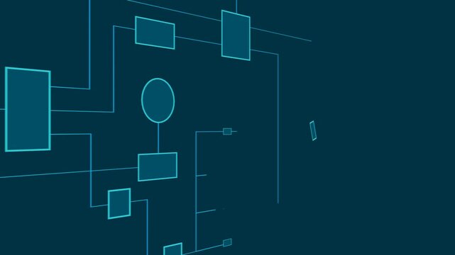 Flow chart, decision tree, industrial process. Business strategy, connection and geometric shapes. Map, plan, chart, conncection in process. 3D animation