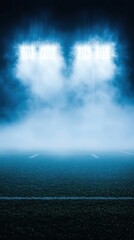 Fototapeta premium Mysterious Night Stadium Foggy Field Bright Lights Sports Atmosphere