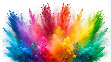 colorful rainbow holi paint color powder explosion isolated white wide panorama background
