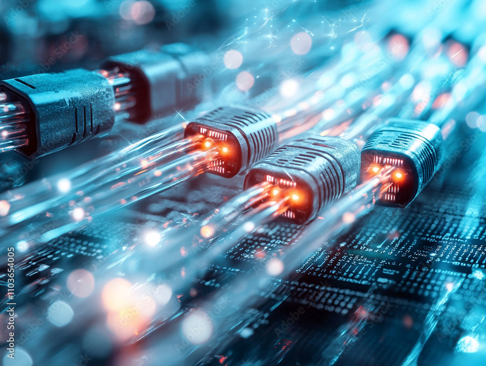 Poster ai generate high-speed fiber optic data transmission technology lab digital content futuristic envir